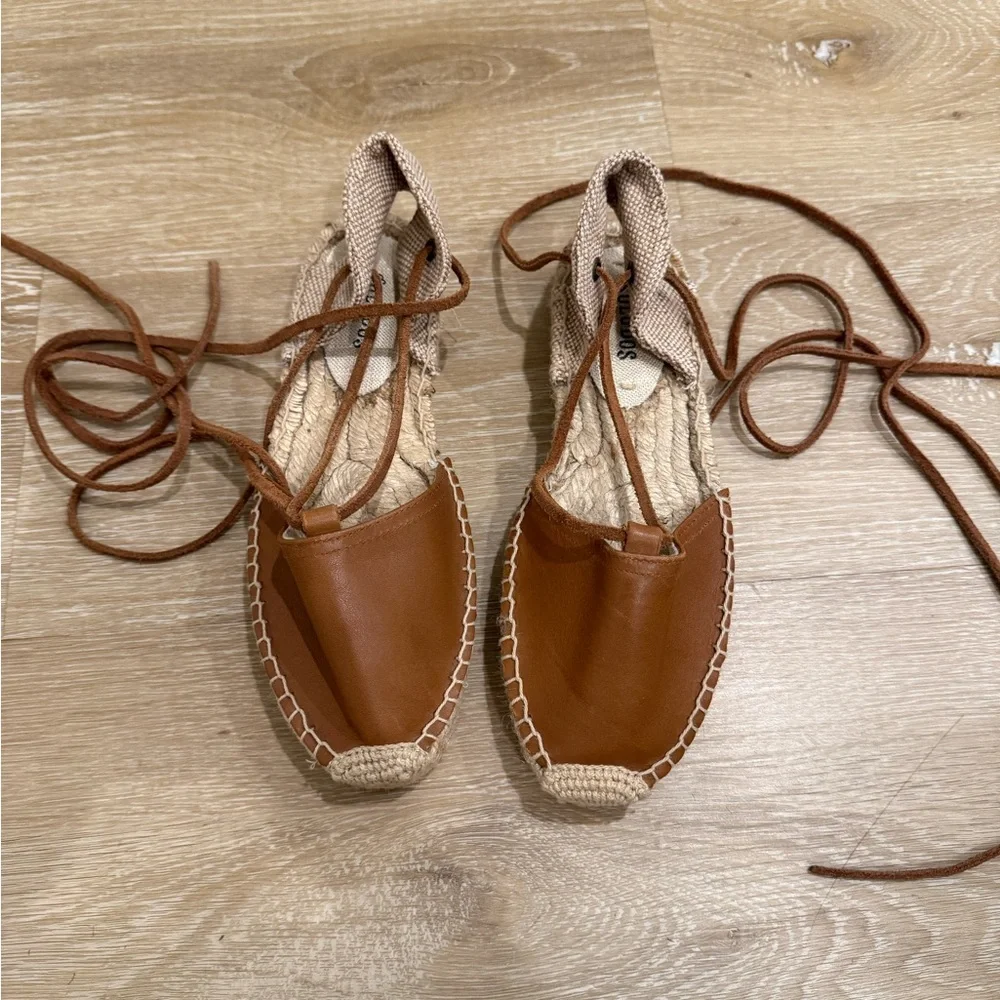 Soludos Tan Leather Lace-Up Espadrilles